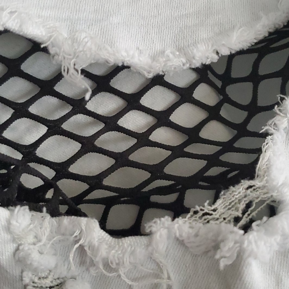 Blue Topic Distressed Denim Fishnet Shorts - Picture 4 of 6